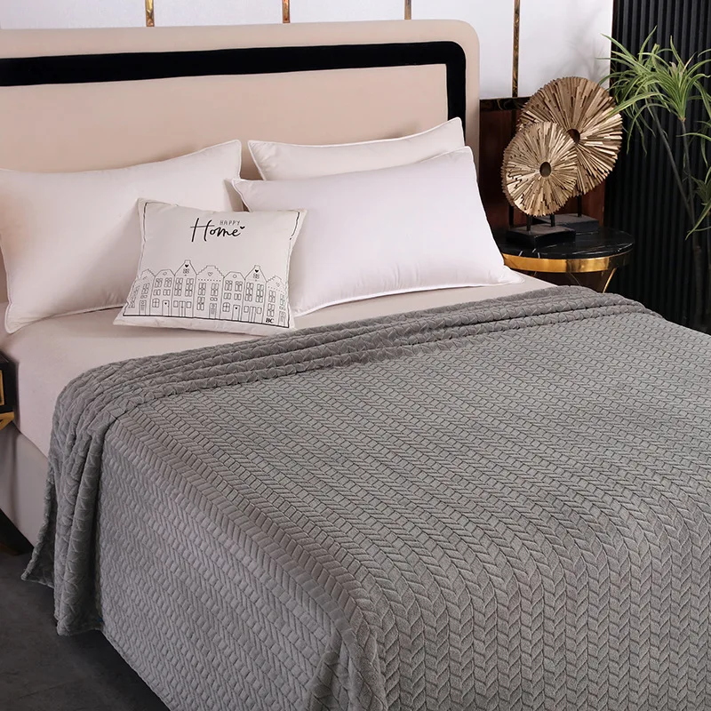 Wholesale custom color soft warm grey throw blanket jacquard flannel blanket