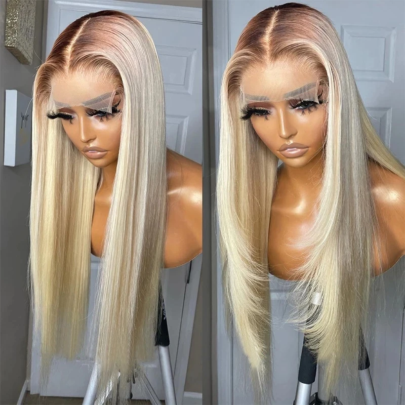 Top Quality Raw Hair Preplucked Glueless 40 Inch Human Hair Blonde Full Lace Wig In Stock Light Color 613 Wigs