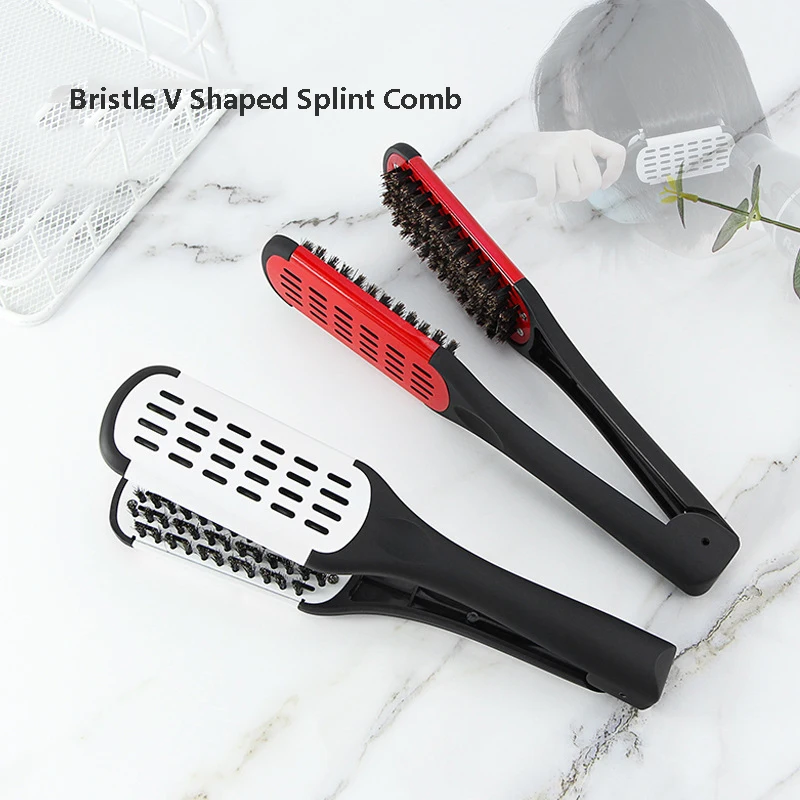Personalized V Comb Hairdressing Double Sided Straightener Comb Clamp Aluminum Soft Bristle Brush Straightening Comb For Women