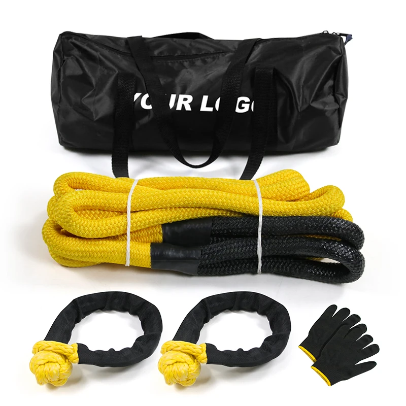 Tow Rope Kinetic Energy Recovery Rope Power Stretch Snatch Strap Vehicle Tow Rope with Protective Sleeve Tote Bag
