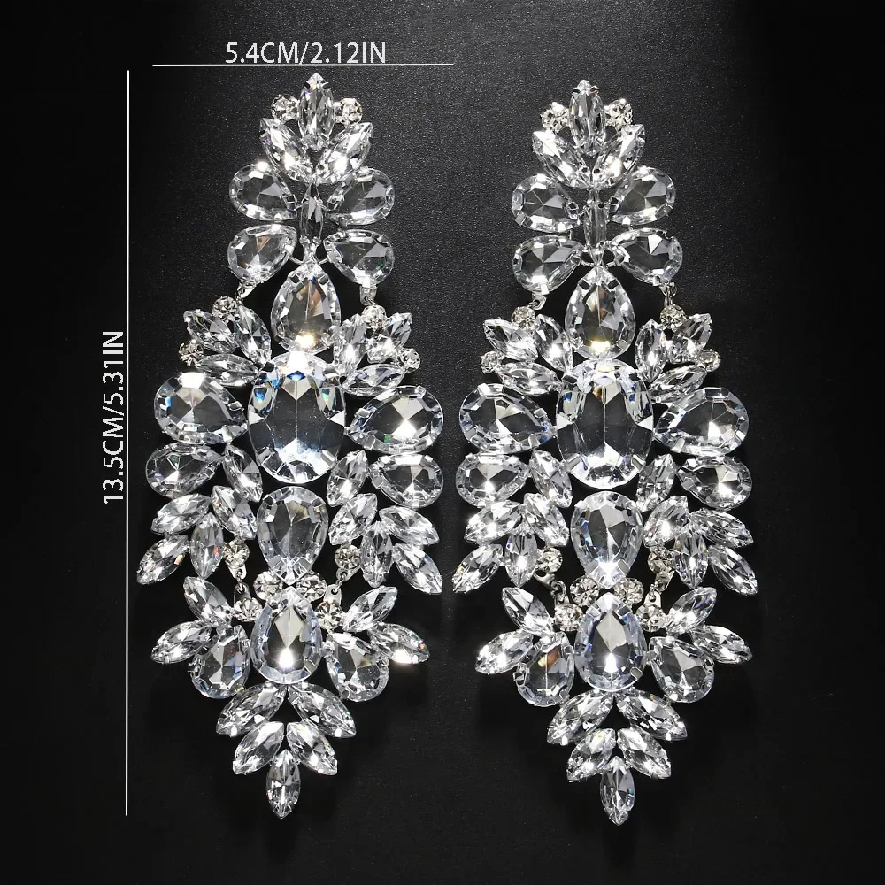 Exaggerated Earrings Shining Luxury Fashion Geometry Rhinestone Earrings Jewelry Wholesale