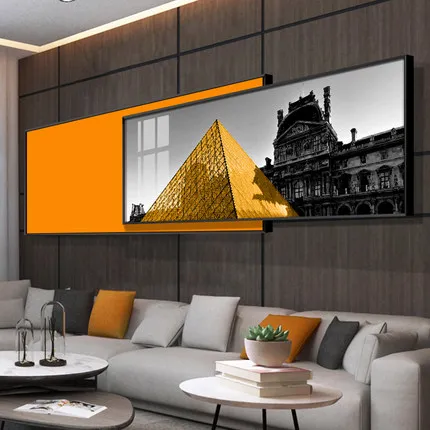 Orange living room decorative painting sofa background wall modern high-end hanging painting superimposed mural wall painting