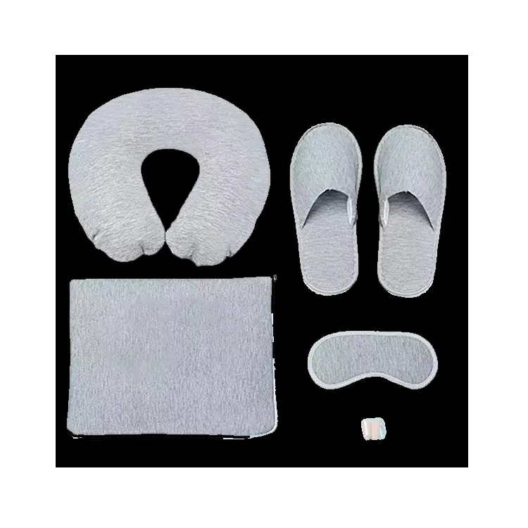 5pcs Travel Pillow Set for Business Trip, Inflatable Neck Pillow travel kit include slipper eyemask earplug