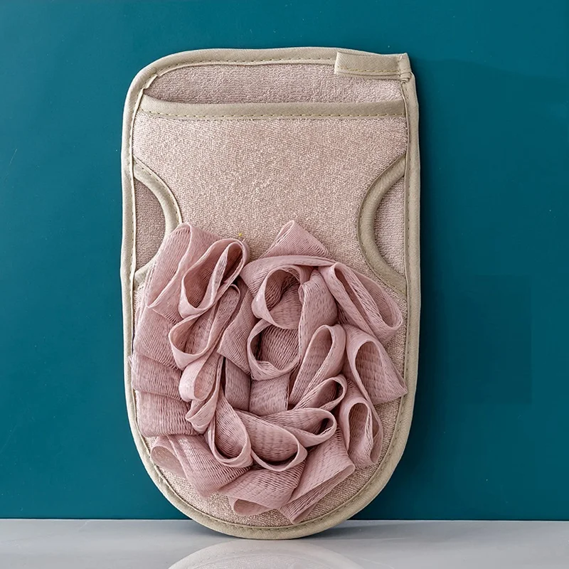 Wholesale Private Label Soft Flower Viscose Brush Body Scrubber Body Wash Bath Shower Mitts With thumb holes & PE Bath Ball