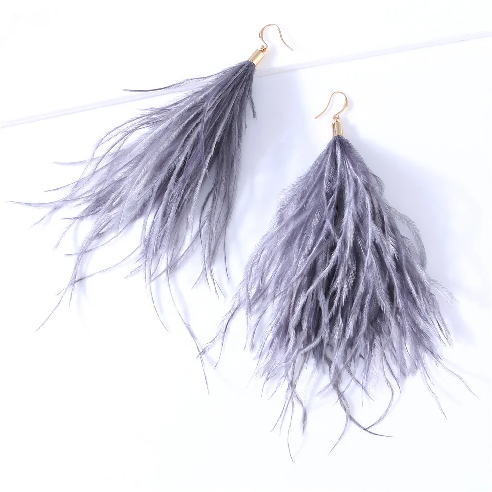 Light Feather Earrings Simple Lady Ostrich Feather FUR 9 Colour Long Earrings Jewelry Retro Fashion Christmas