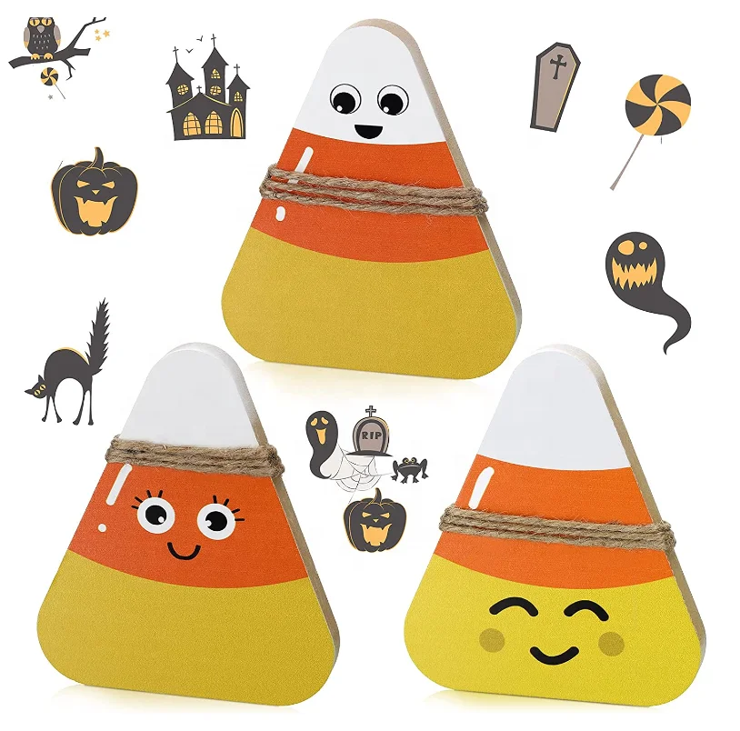 3pcs Halloween Wooden Candy Corns Sign Rustic Halloween Wood Candy Corns Tier Tray Decor Party Tier Tray Room Decor Wood Signs