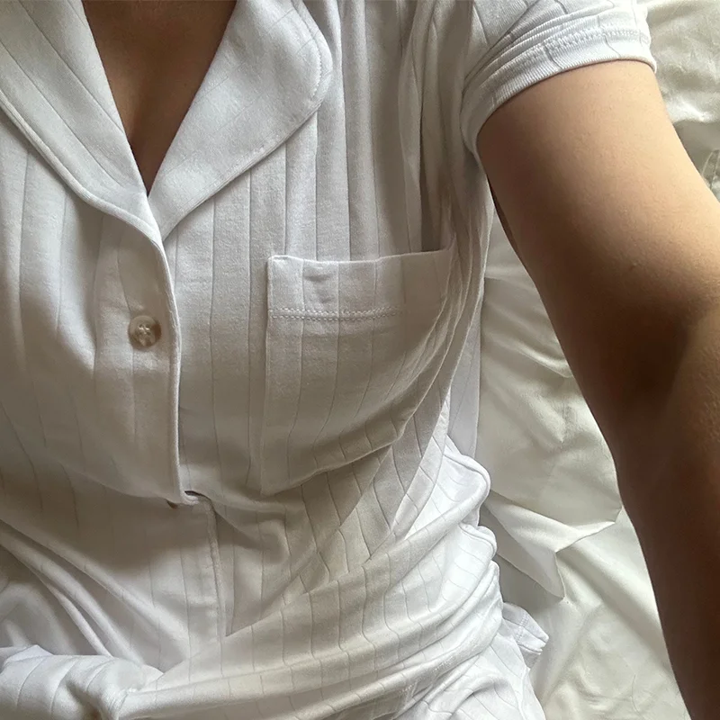 Однотонный комплект из футболки и шорт в рубчик на заказ, одежда для отдыха, Пижама, Ночная одежда, комплект из двух предметов, 100% Хлопковая пижама