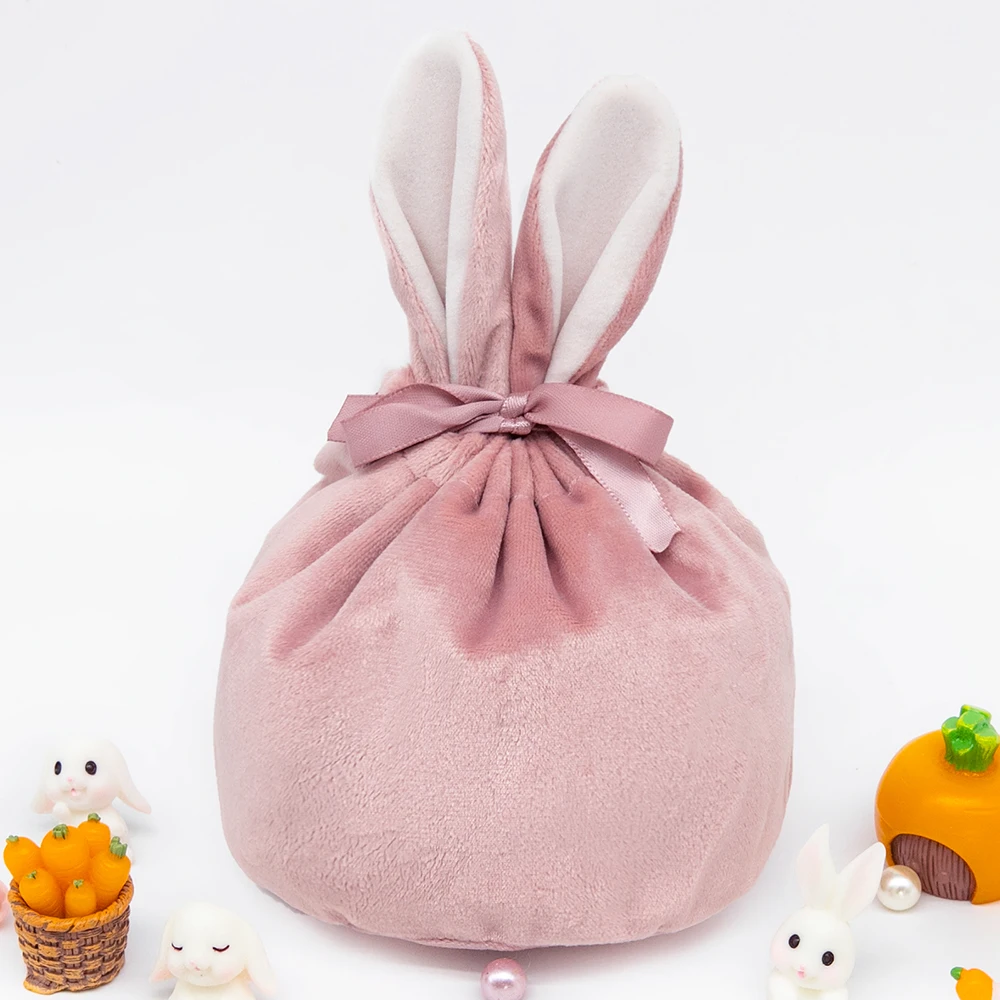 Plush Sublimation Easter Basket Rabbit Ears Gift Bag Drawstring Velvet Easter Bunny Bag