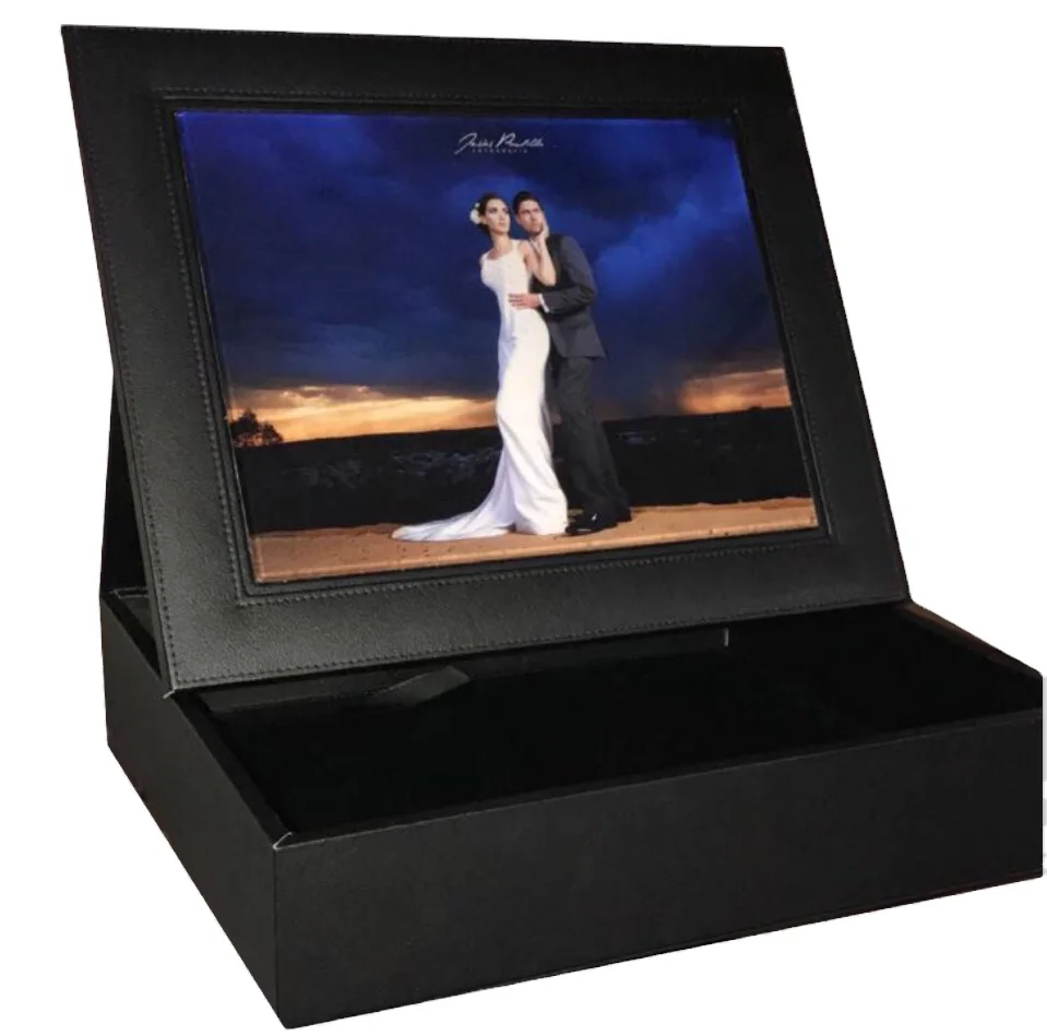 Double100 Factory Price Mini Luxury Custom Wood Pull Out Wedding Photo Album Memory Box