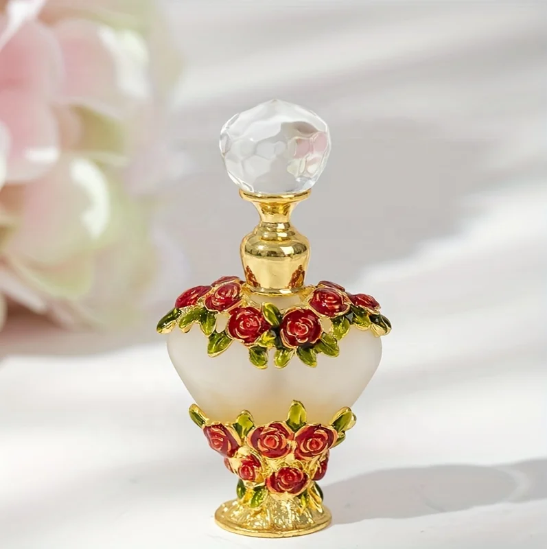 5ml Heart Shape Rose Flowers Metal Perfume Bottles Posh Essential Oil Bottle#59700/59701