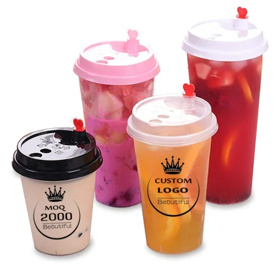 Frosted custom Disposable Smoothie PP Hard Plastic drink Bubble Milk Tea Cup