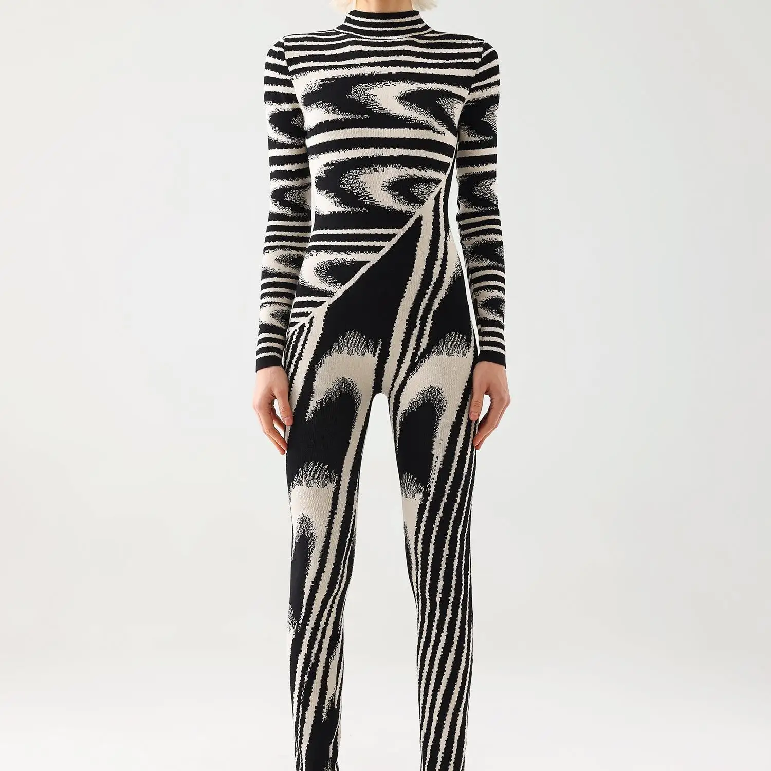 Women Ladies Sleeve Print Knitted Jumpsuit