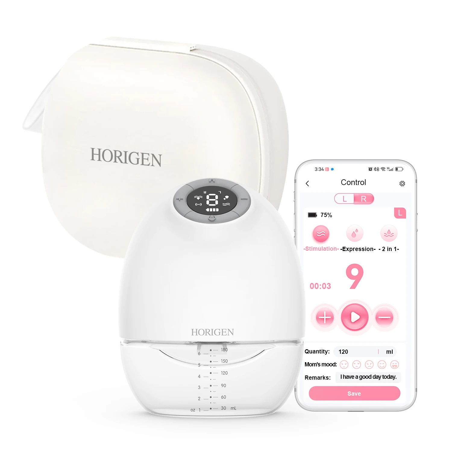 wholesale HORIGEN portable App wireless control electric breastpump BPA free silicone wearable breast pump hands free