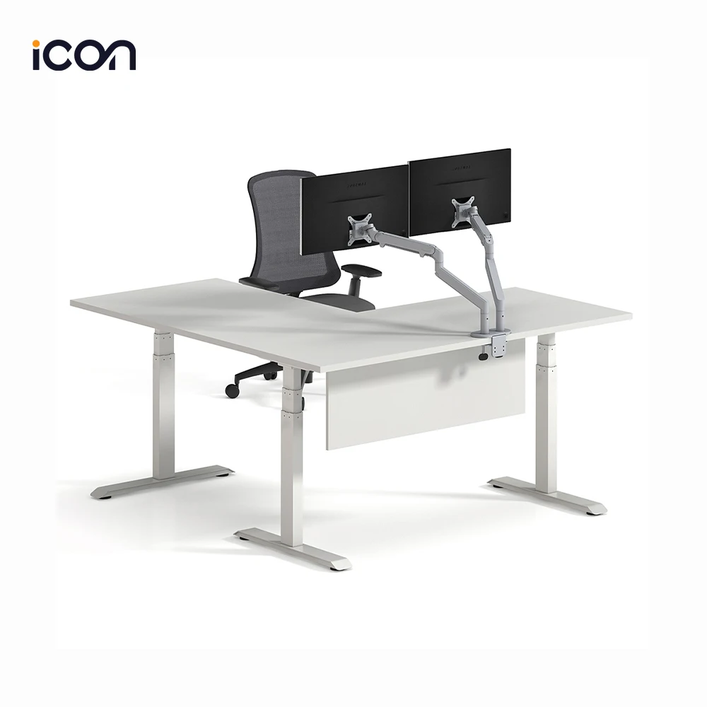 Melamine Lifting Desk 3 Dual Motor L-Shape Office Sit Standing Modern Power Lift Height Adjusted Table Furniture Desk