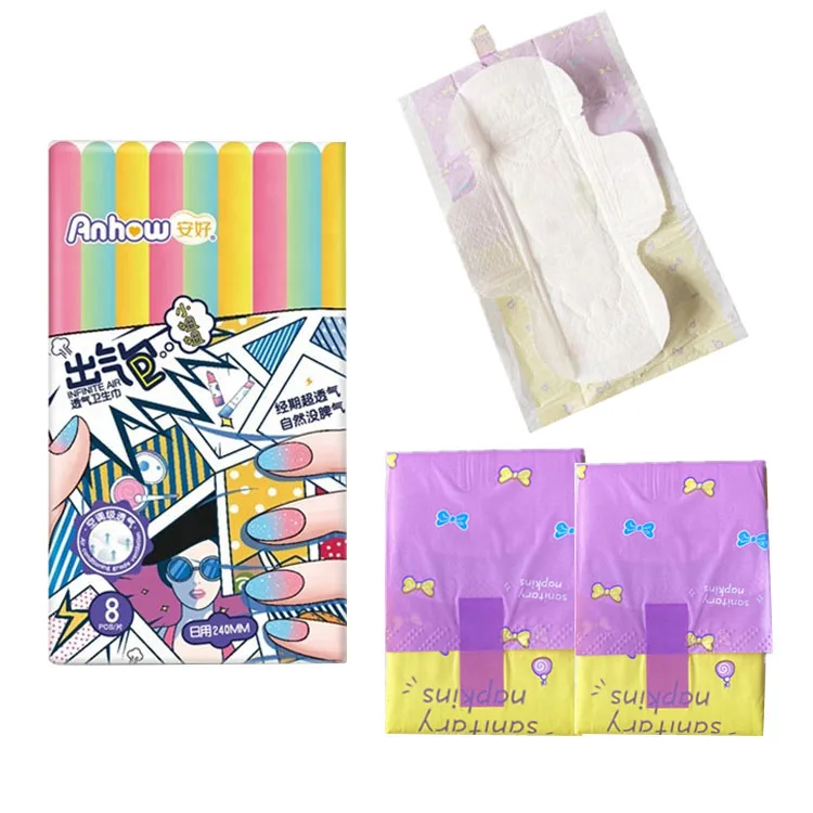 Eco Friendly Fast Delivery Low MOQ Wholesale Women Sanitary Napkins Breathable Air-laid Paper Anion Chip Sanitary Pads In Bulk