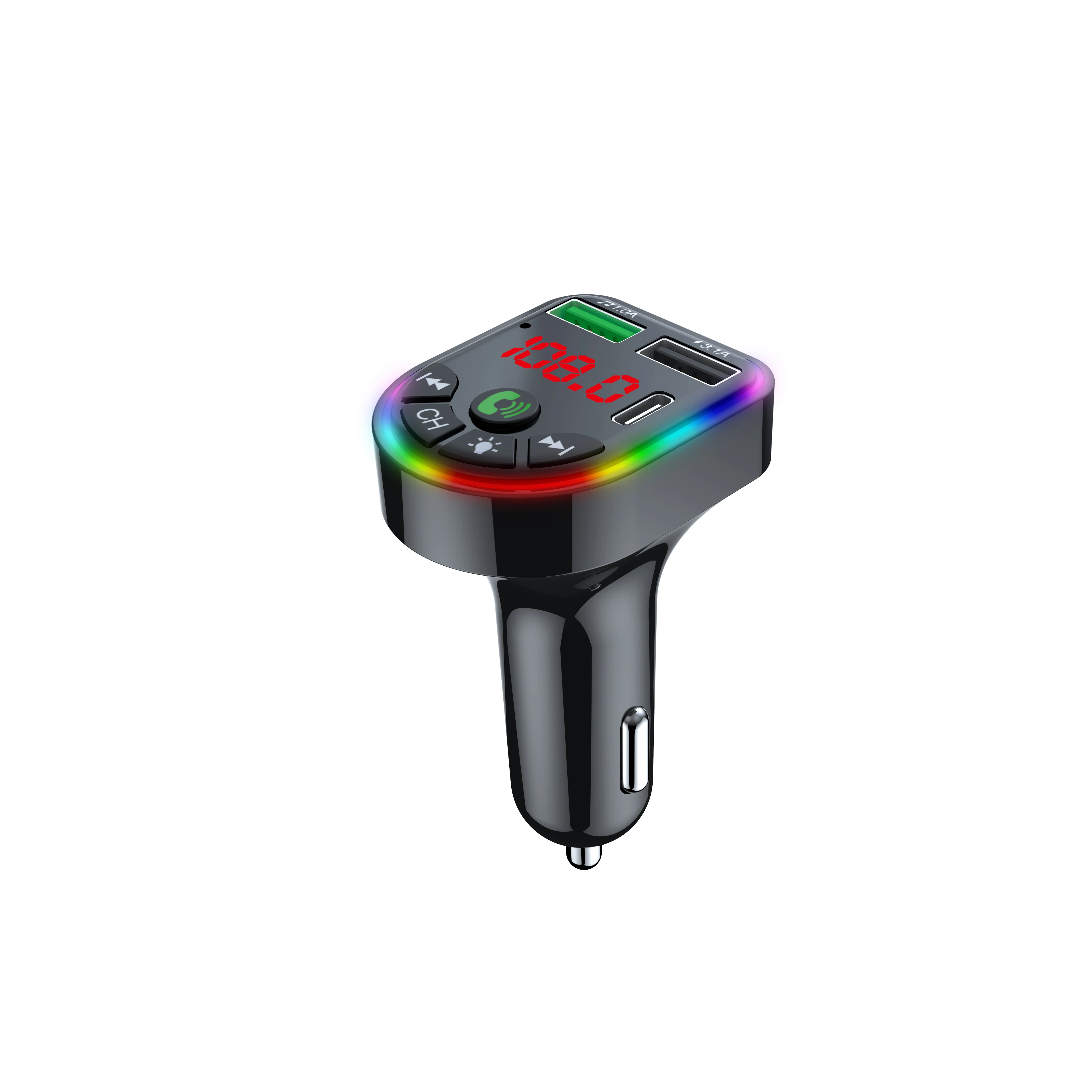 2024 hot selling handfree car kit 2 usb ports charger car FM transmitter with  7 colors LED backlit lights MP3 player