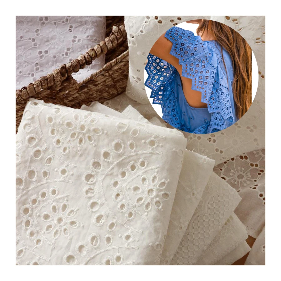Guipure Eyelet Fabric Flower Dubai Embroidered Cotton Fabric Trimmings Lace For Tablecloth