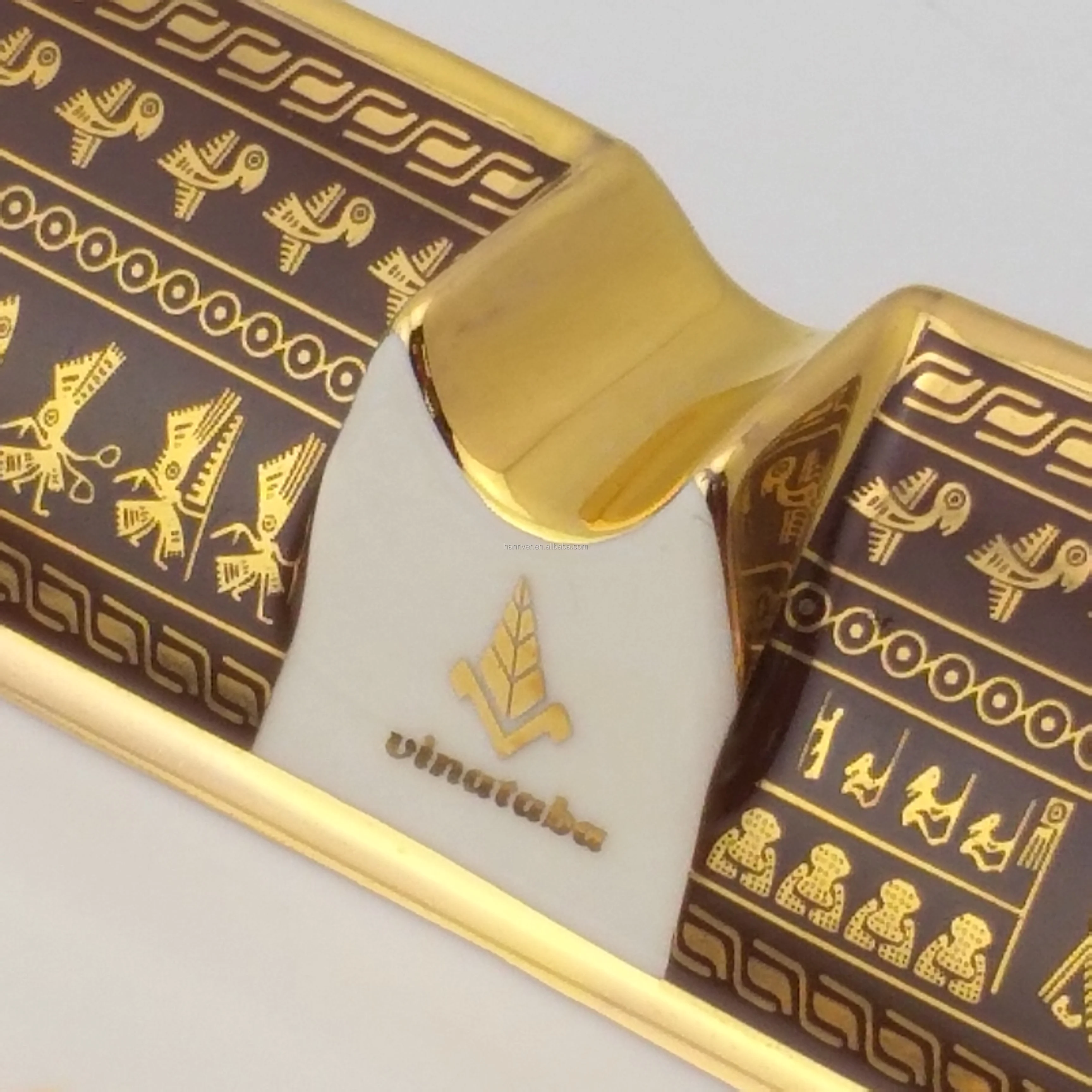 New bone china square ceramic cigar ashtray with customized logo and hand paint 4 full gold cigar rest