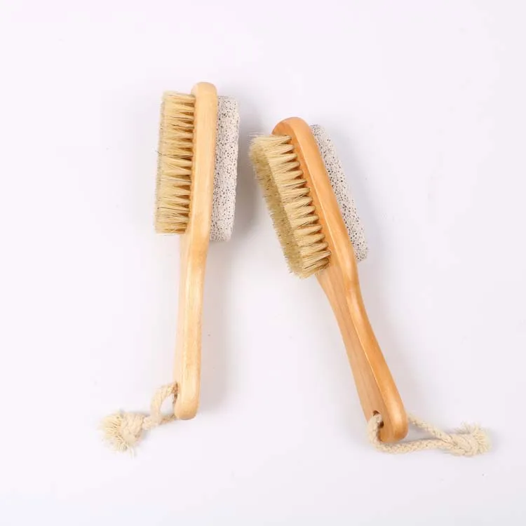 Custom Logo Pumice Bristle Double-sided Nail Brush Wood Hemu Bristles Wooden Cleaning Brush For Hands