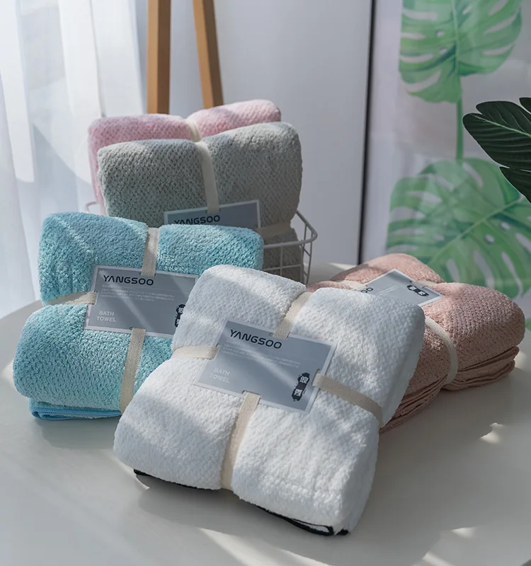 Self-Logo Bulk Coral Fleece Bath Towel Set 70/140 Quick-Dry Knitted Square Towels for Adults and Children for Hotel Bathroom