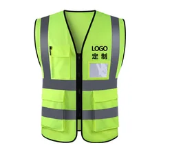 9 Pockets Class 2 High Visibility Zipper Front Safety Vest With Reflective Strips