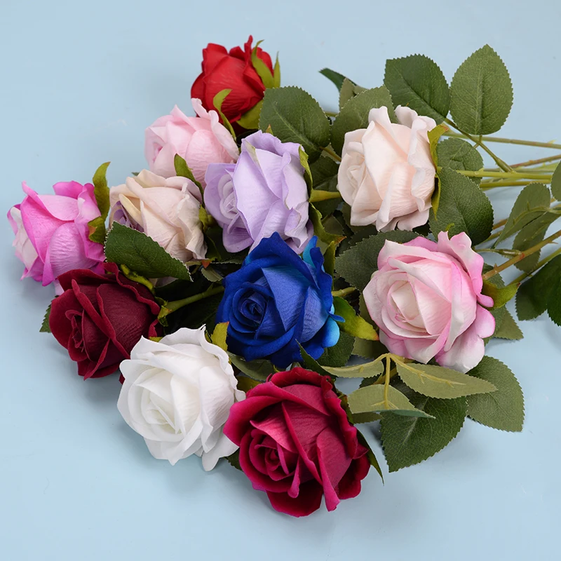 The lowest price of artificial single-stem velvet rose directly sold by Yiwu factory in China