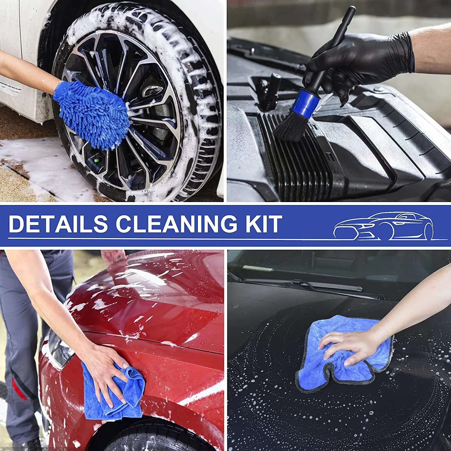 Portable Auto Detailing Brush Set Window Cleaner Drill Brush Set Microfiber Detailing Cleaning Kit For Car