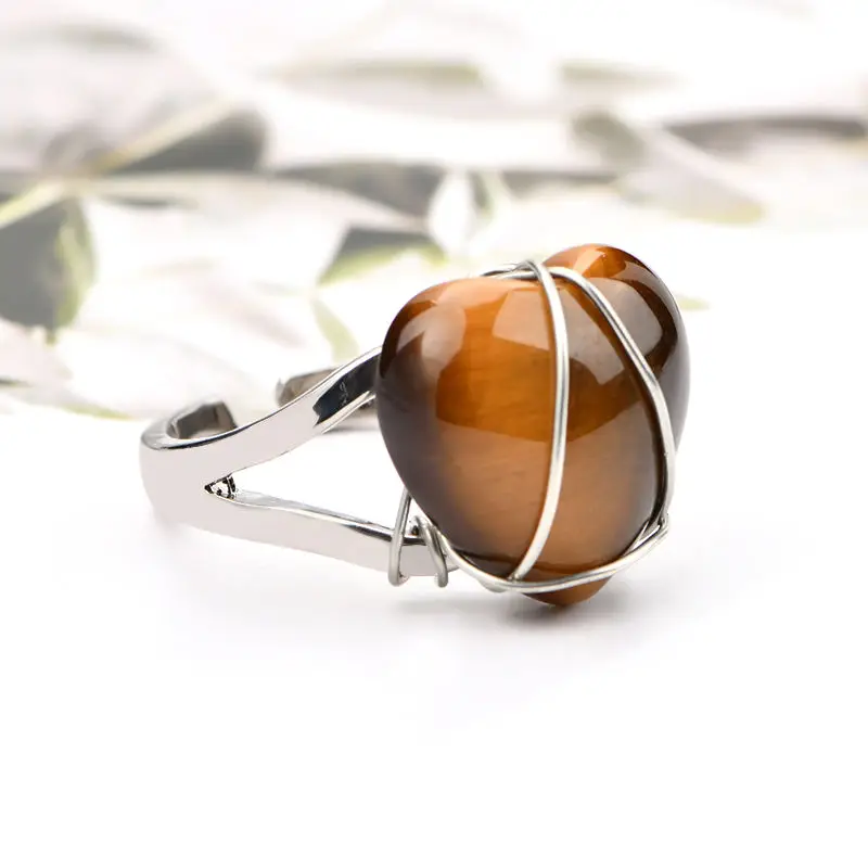 Wholesale Heart Shape  Handmade Craft Hand Wire Wrapped Gemstone Crystal Ring for Women and Girls Jewelry