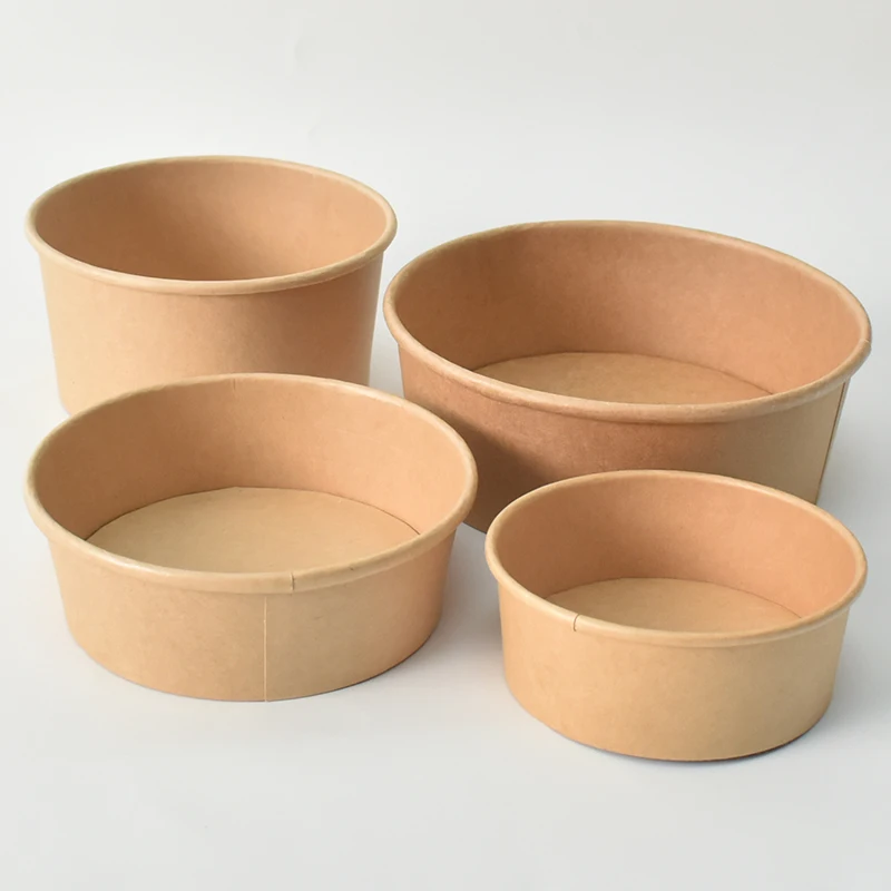 Free Sample 1000ml Round Kraft Paper Soup Bowl Printed Take Away Salad fastfood boxes