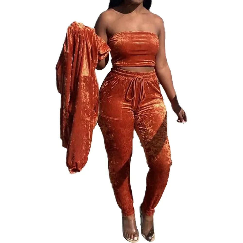 Women Clothes Sexy Cardigan And Long Pants 3 Piece Set Velvet Hoodies Sweatsuit Jogging Suits Winter Outfits For Women