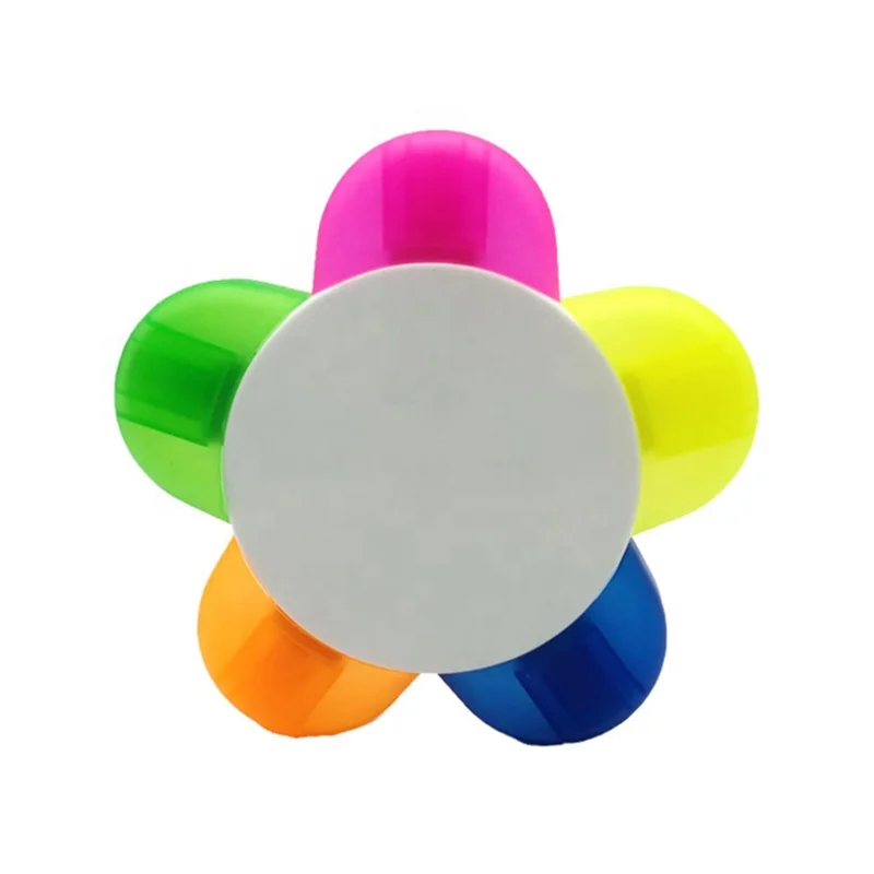 Sunflower shape plastic highlighter pen of 5 in 1 color for office and school promotional
