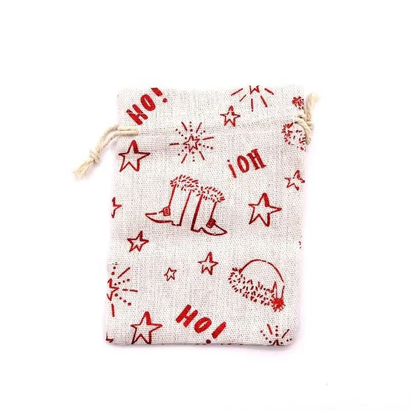 Customizable Canvas Gift Bags for Christmas Cotton Candy Apples Pattern Decorative Christmas Eve Packaging Bag