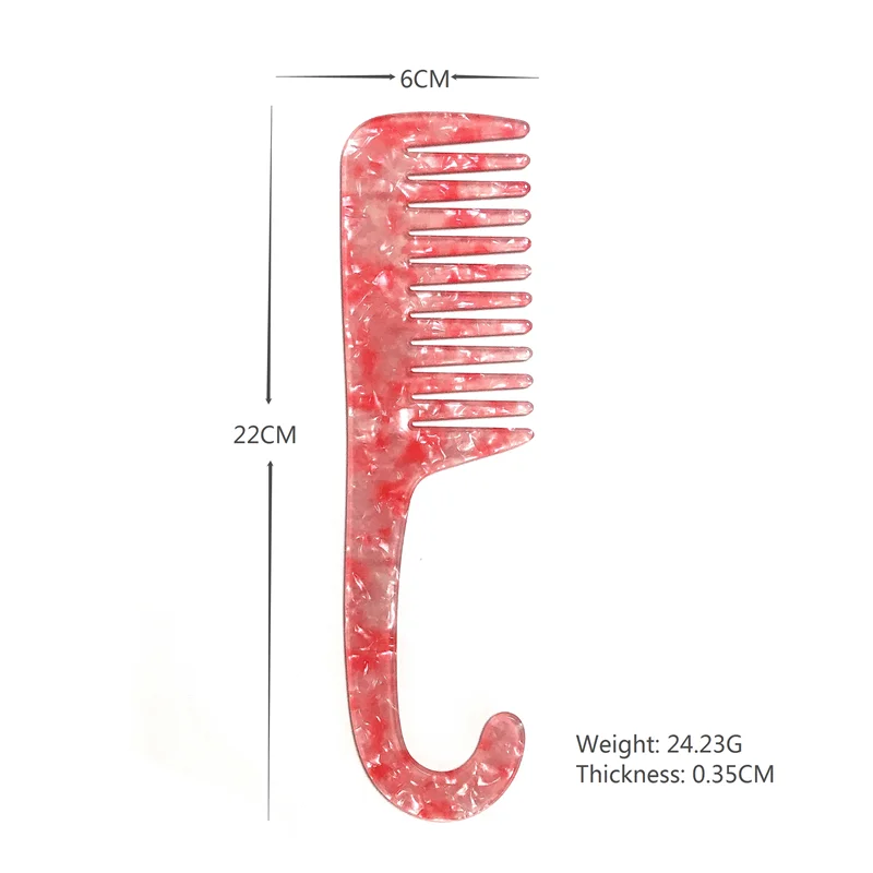 Large Wide Tooth Combs Curved Hook Brushes Detangling Big Teeth Hairdressing Cellulose acetate comb