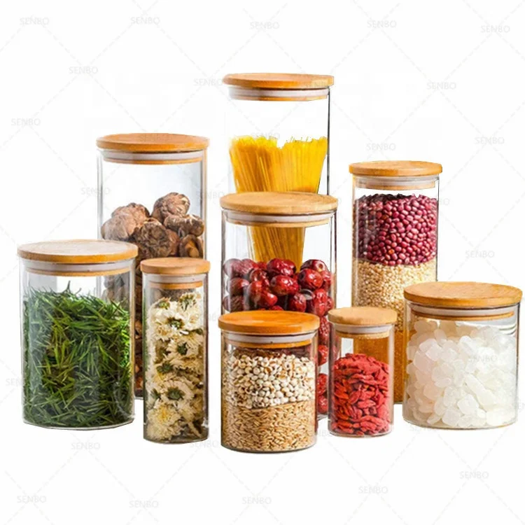 Unique 16oz 60ml Glass Jars 500ml Packaging 300ml Candy Big 8 oz Food Storage Containers Bamboo Lid