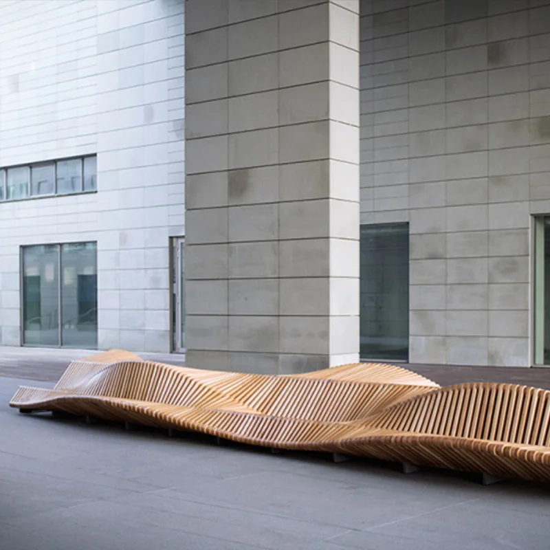 Y868 Wooden Slice the seat art chair customized commercial public waiting wood bench sofa seating for outdoor