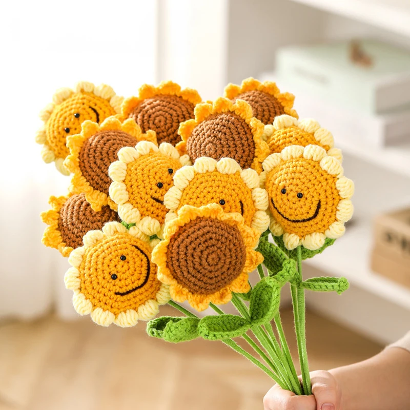 Home Decoration Hand Knitted Crochet Sunflower For Home Wedding Party Decoration Artificial Sunflower Knitted Flower Bouquet