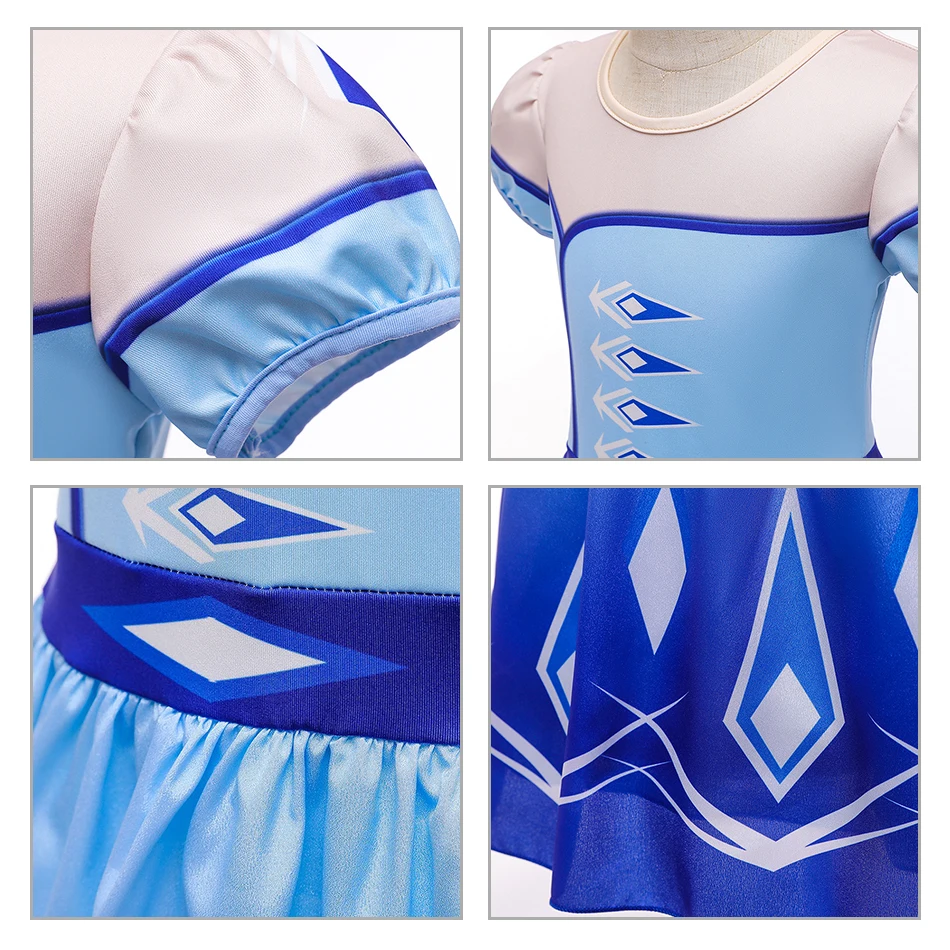 3D Printing Girls Elsa Purple Blue Dress Fancy Princess Party Supplies Costume Kids Role Play Snow Queen Halloween Disguise Gown