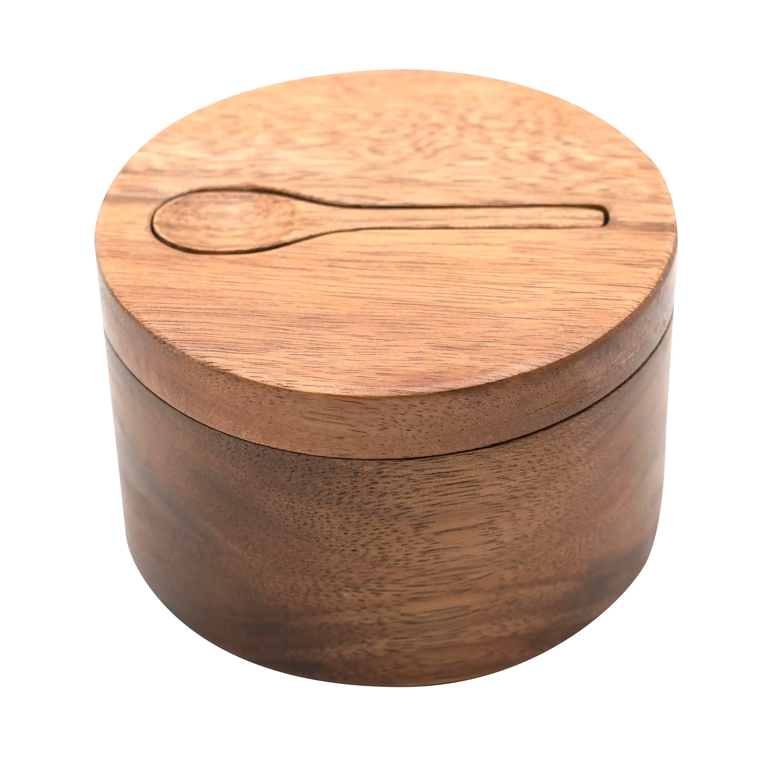 Elegant Wood Condiments Storage Keeper Wooden Spice Cellar Salt Cellar Acacia Wood Salt and Spice Box with Swivel Cover