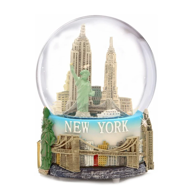 Wholesale custom city water ball desktop decor cheap tourist souvenirs USA building resin glass snow globe