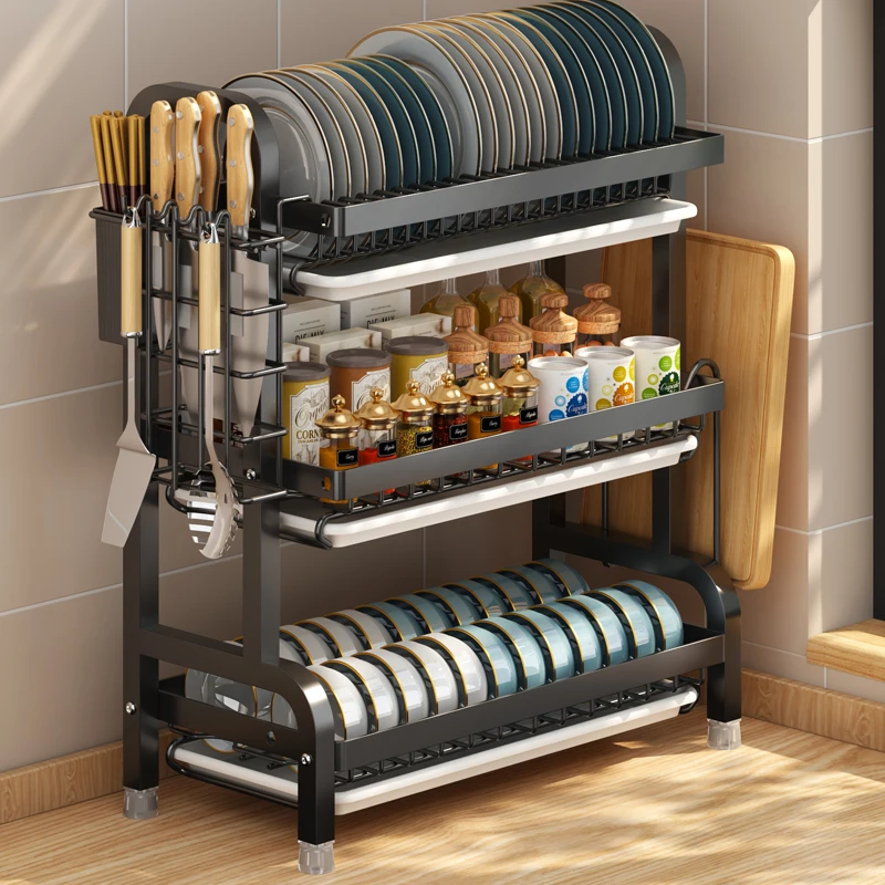 Bowl and Dish Drainage Rack Multi functional Kitchen Storage Rack countertop Multi layer Bowl and Chopstick Storage Rack