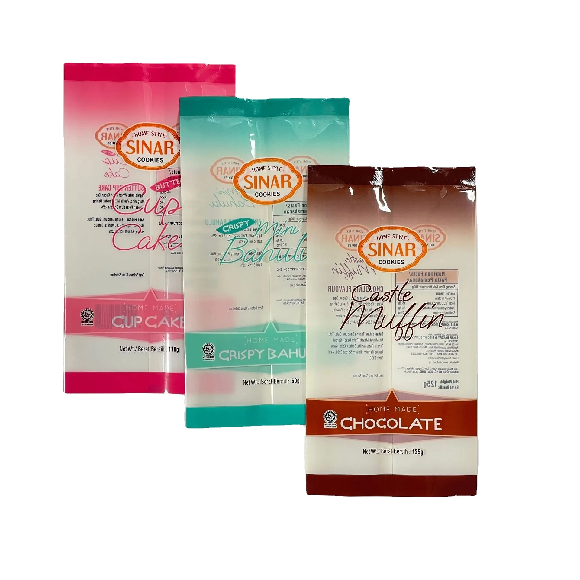 Heat middle seal plastic bag PET PE cake cookie biscuit packaging food sealed bags custom plastic sachet biscuits transparent