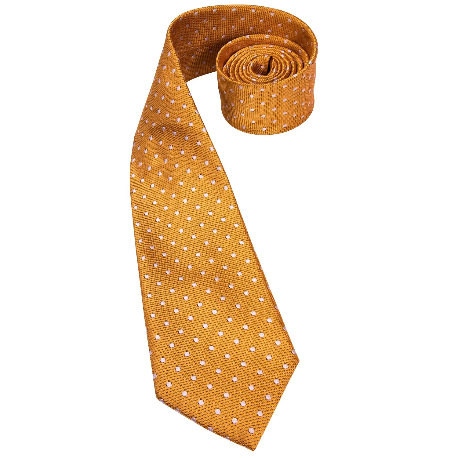 Wholesale Italian Silk Yellow Tie Custom Logo Orange Dot Necktie for Men