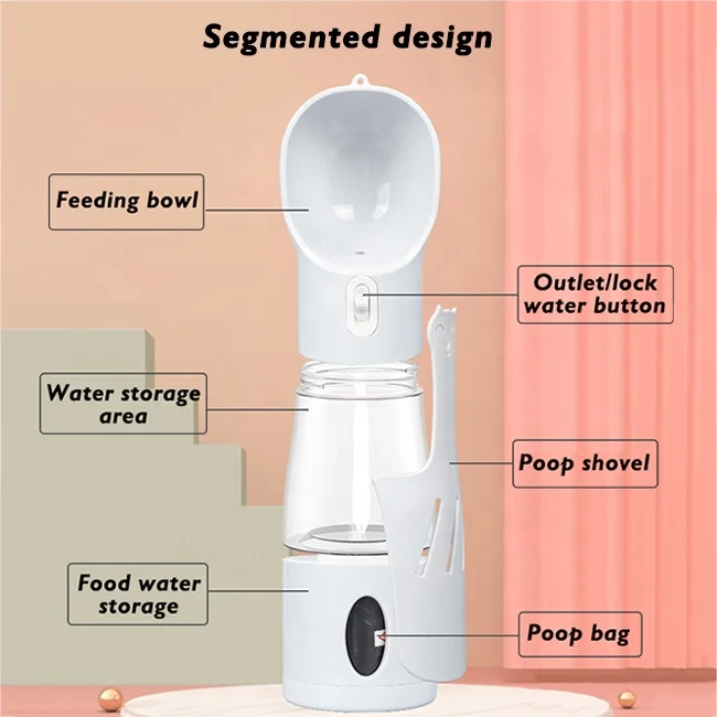 Outdoor Dog Drink Bottle Travel 4 In 1 Wide Mouth Plastic Portable Dog Water Bottle With Poop Bag