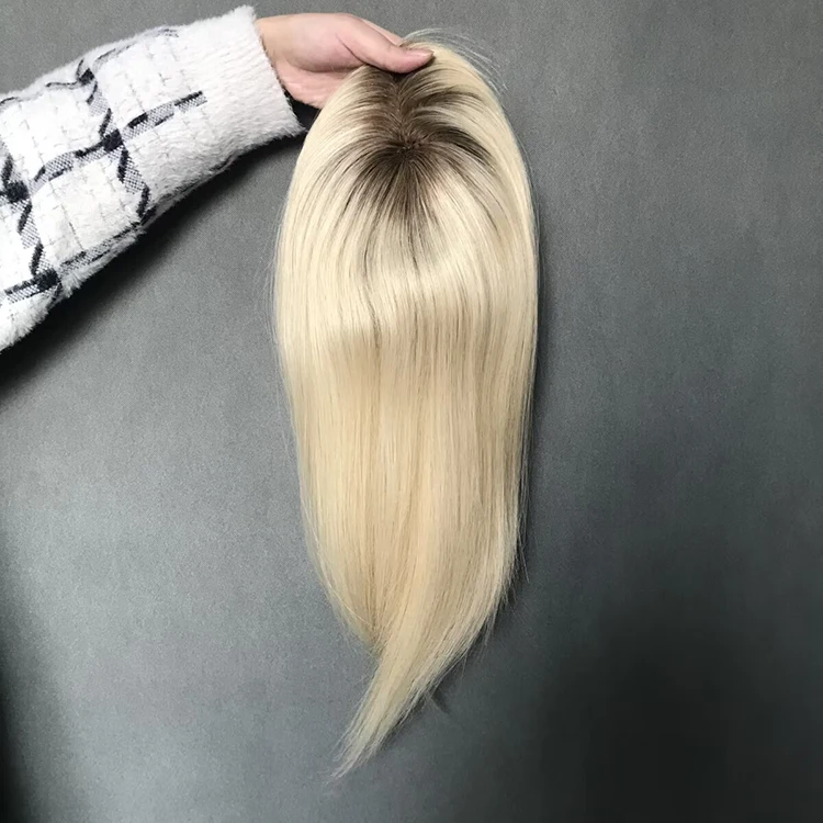 Fishnet Base Blonde Ombre Color Smooth Silky Hair Piece Virgin Cuticle European 100% Human Hair Ladies Hair Toppers for women