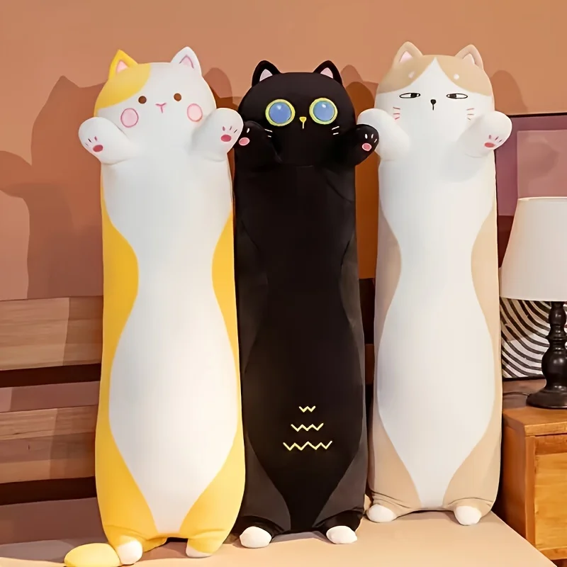 wholesale designer long strip design cute soft figure kawaii animal anime doll pink cat plush toys throw pillow
