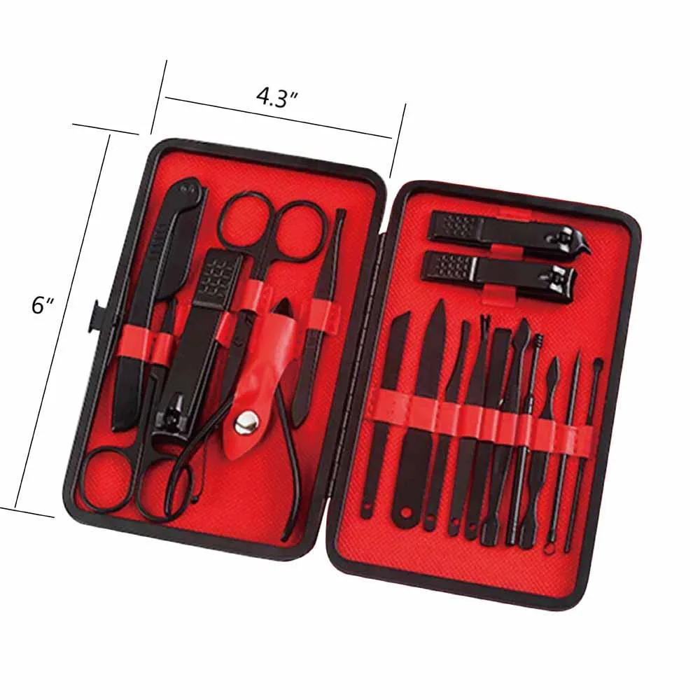 18 In 1 Stainless Steel Nail Clipper Set Manicure Pedicure Cuticle Grooming Kit With Luxury Case