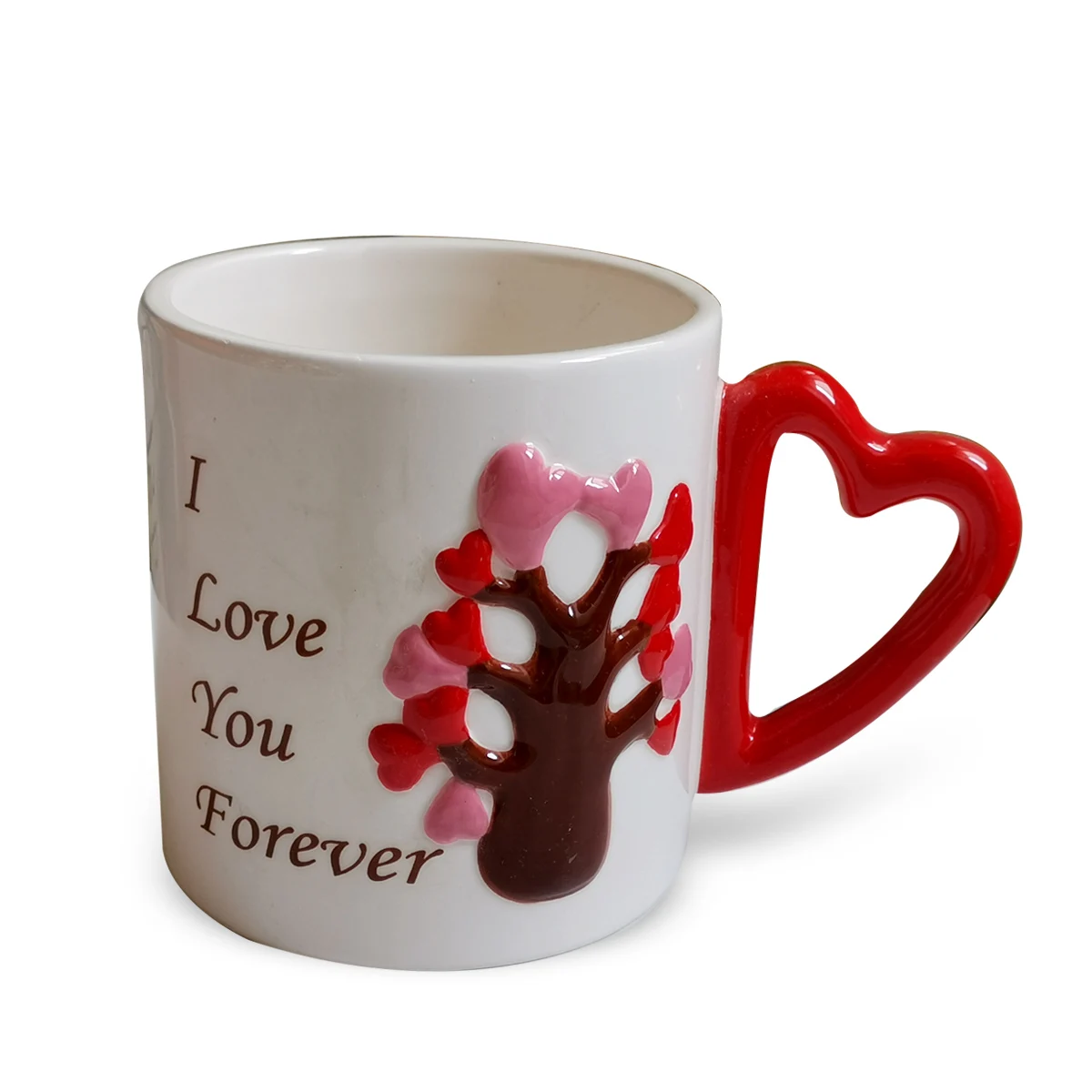 Valentines Couple Mugs Dolomite Heart Shape Couple Mug With Love Tree Ceramic Embossed Valentine Coffee Mug for Gift