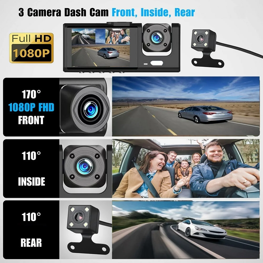 3 Channel Car DVR WiFi Control Camera for Vehicle Dash Cam for Cars 1080P Video Recorder Rear View Camera for Vehicle Black Box