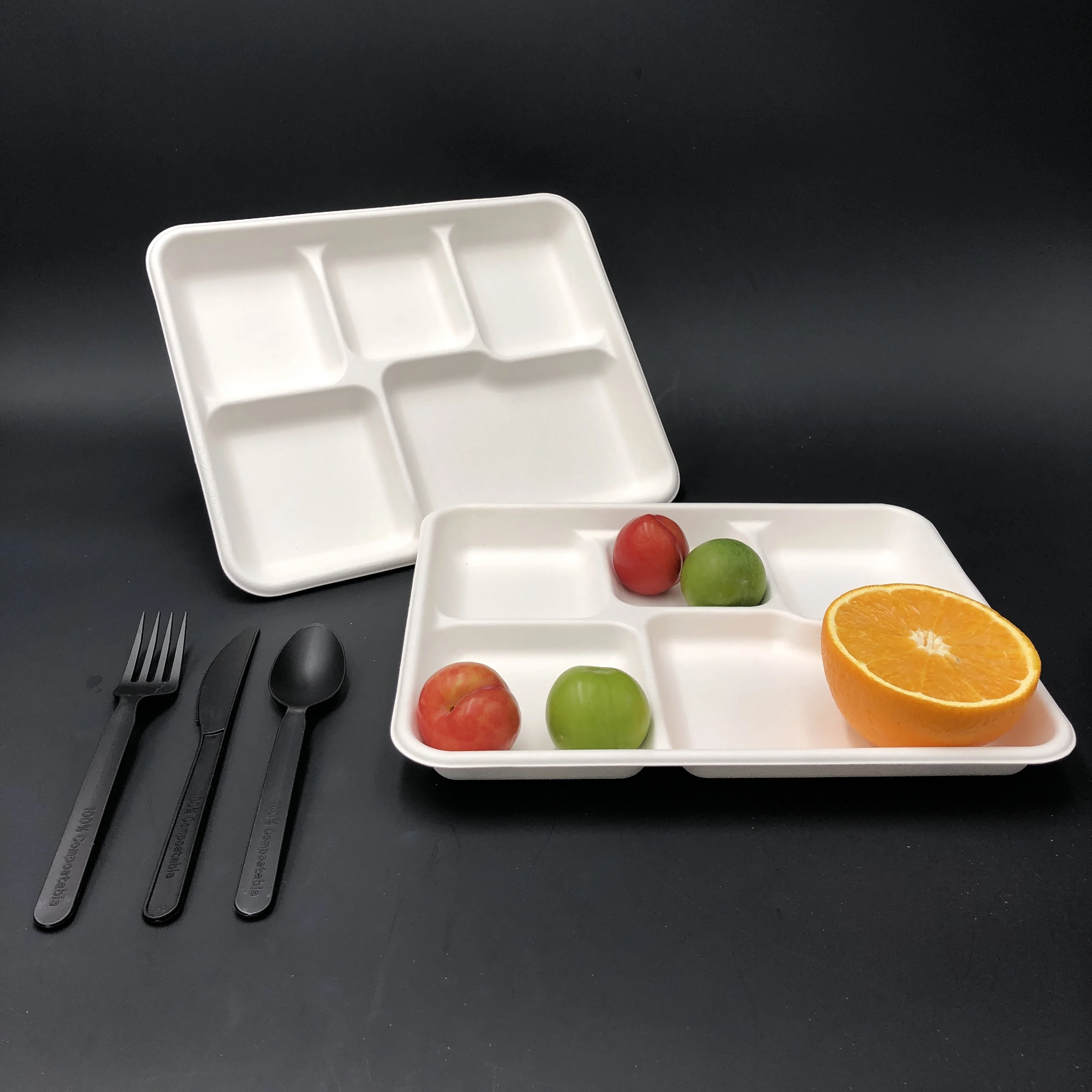 sugarcane bagasse compostable tableware takeout hinged clamshell food box biodegradable disposable luxury dinnerware sets