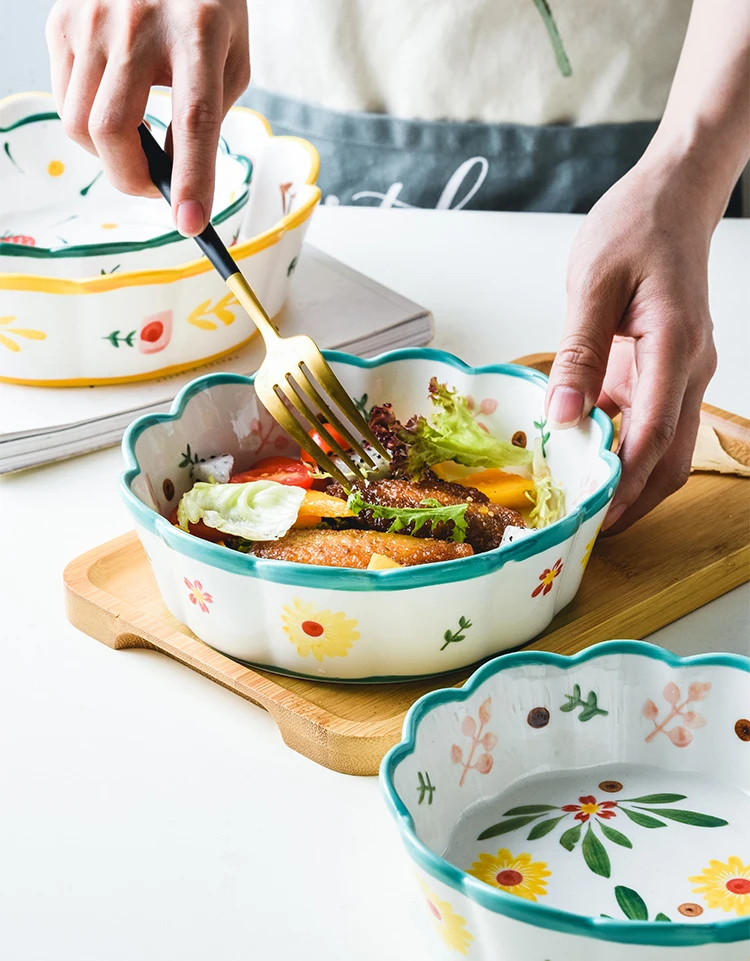 Creativity farmhouse style under-glaze pasta soup salad porcelain tableware ceramic bowl for dessert souffle and cake dishes